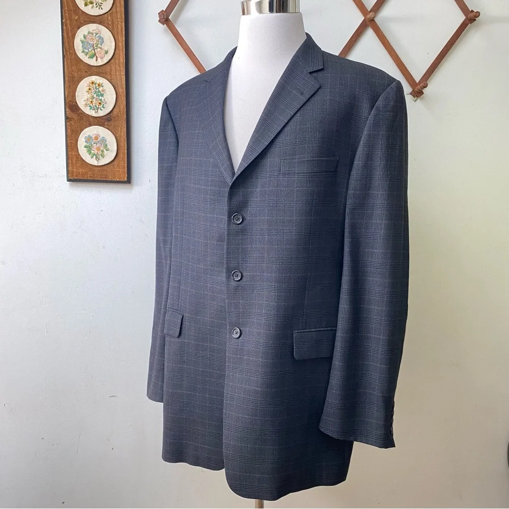 Burberry London Wool Plaid Kensington Blazer